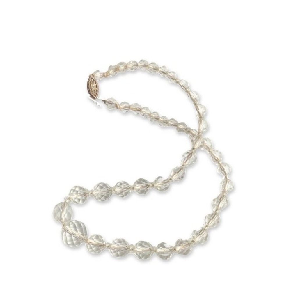 VINTAGE Faceted Rock Crystal Sterling Silver Bead Chocker Necklace
